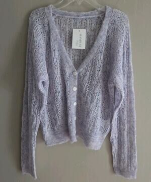 Manifest Boutique Lilac Lace Knit Cardigan Pointelle XS–S Fit